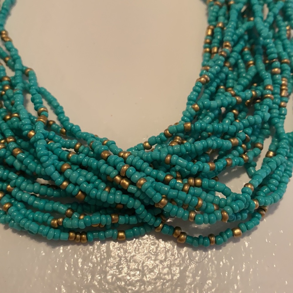 Aqua Blue and gold twisted necklace